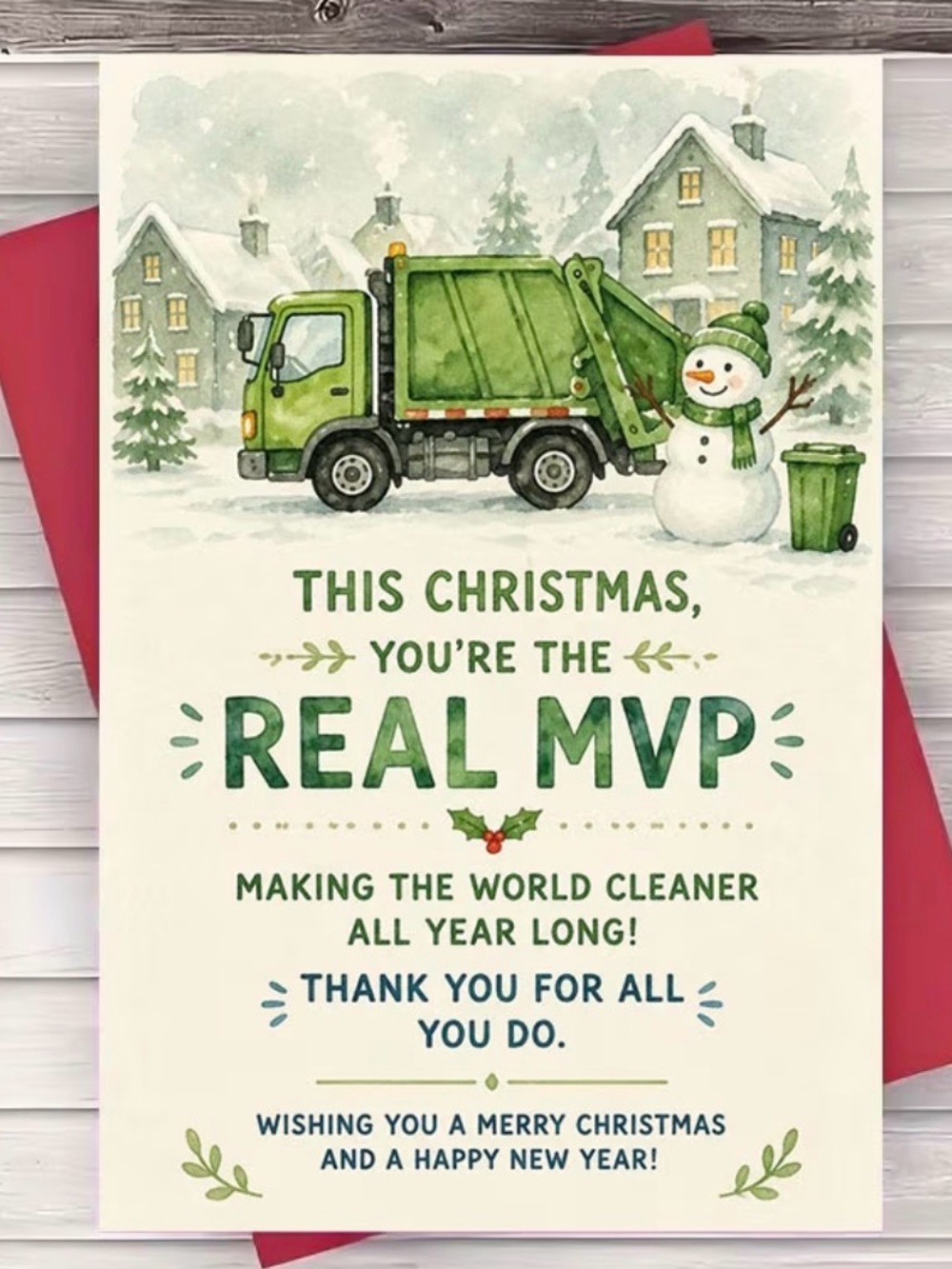 Holiday Garbage Truck Christmas Card - Thank your Sanitation Workers